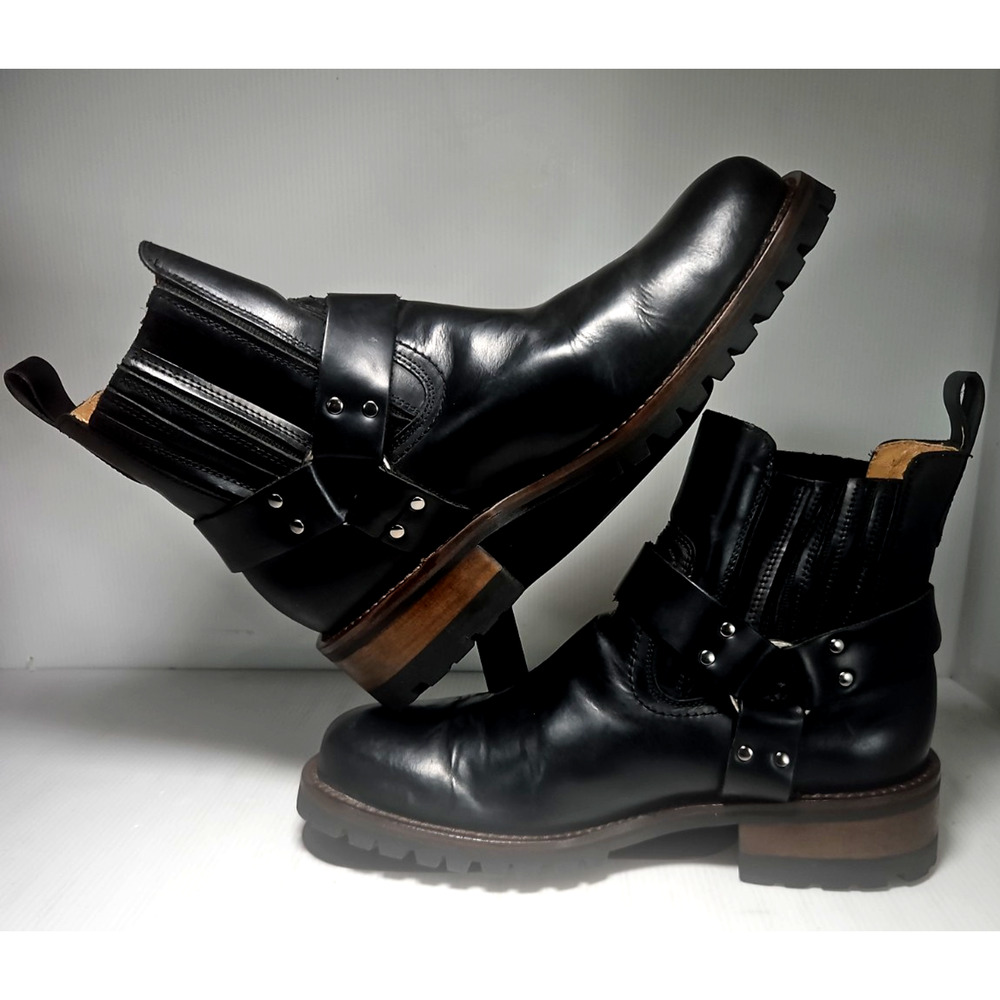 Men's 12 GBX Dorado Motorcycle Harness Boots Black Leather Moto Short Pull-On